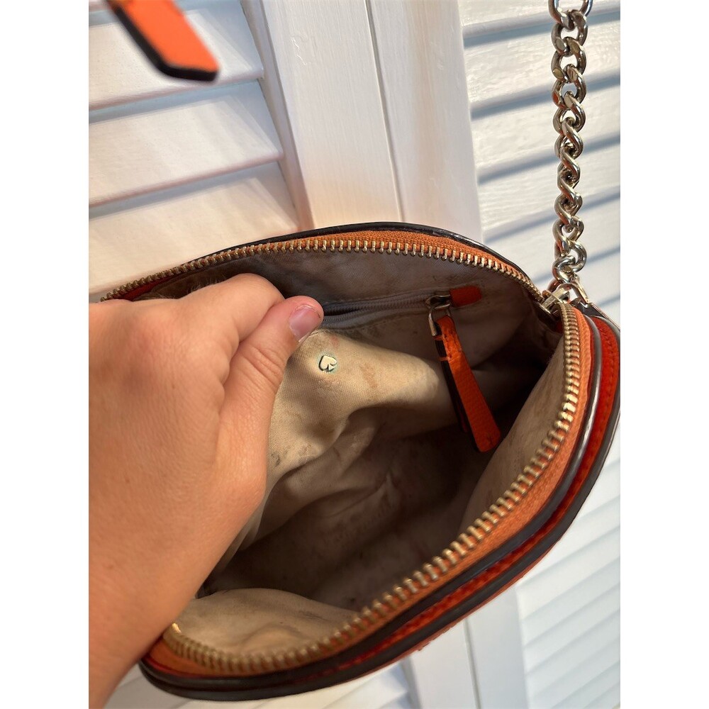 Kate Spade Crossbody Bag Womens Orange Pebbled Dome Chain Strap Top Zip - Picture 7 of 8